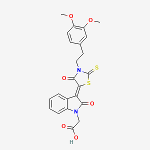 molecular formula C23H20N2O6S2 B11979823 ((3Z)-3-{3-[2-(3,4-Dimethoxyphenyl)ethyl]-4-oxo-2-thioxo-1,3-thiazolidin-5-ylidene}-2-oxo-2,3-dihydro-1H-indol-1-YL)acetic acid 