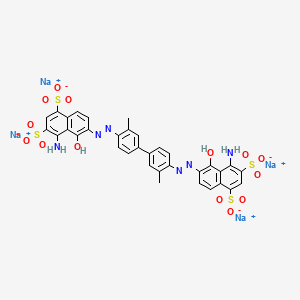 molecular formula C34H24N6Na4O14S4 B1197985 tetrasodium;4-amino-6-[[4-[4-[(8-amino-1-hydroxy-5,7-disulfonatonaphthalen-2-yl)diazenyl]-3-methylphenyl]-2-methylphenyl]diazenyl]-5-hydroxynaphthalene-1,3-disulfonate 
