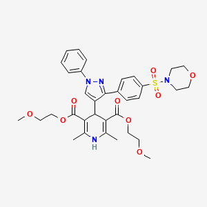 molecular formula C34H40N4O9S B11979851 Bis(2-methoxyethyl) 2,6-dimethyl-4-{3-[4-(4-morpholinylsulfonyl)phenyl]-1-phenyl-1H-pyrazol-4-YL}-1,4-dihydro-3,5-pyridinedicarboxylate 