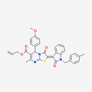 molecular formula C34H29N3O5S B11979914 Allyl (2Z)-5-(4-methoxyphenyl)-7-methyl-2-[1-(4-methylbenzyl)-2-oxo-1,2-dihydro-3H-indol-3-ylidene]-3-oxo-2,3-dihydro-5H-[1,3]thiazolo[3,2-A]pyrimidine-6-carboxylate 