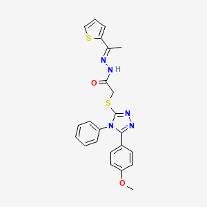 molecular formula C23H21N5O2S2 B11980141 2-{[5-(4-methoxyphenyl)-4-phenyl-4H-1,2,4-triazol-3-yl]sulfanyl}-N'-[(1E)-1-(thiophen-2-yl)ethylidene]acetohydrazide 