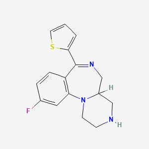 molecular formula C16H16FN3S B1198015 10-Fluoro-1,2,3,4,4a,5-hexahydro-7-(2-thienyl)pyrazino(1,2-a)(1,4)benzodiazepine CAS No. 110622-75-8