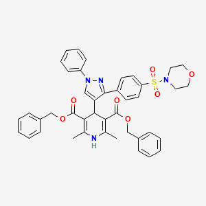 molecular formula C42H40N4O7S B11980244 Dibenzyl 2,6-dimethyl-4-{3-[4-(4-morpholinylsulfonyl)phenyl]-1-phenyl-1H-pyrazol-4-YL}-1,4-dihydro-3,5-pyridinedicarboxylate 