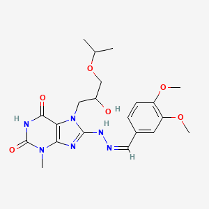 molecular formula C21H28N6O6 B11980249 3,4-Dimethoxybenzaldehyde [7-(2-hydroxy-3-isopropoxypropyl)-3-methyl-2,6-dioxo-2,3,6,7-tetrahydro-1H-purin-8-YL]hydrazone 