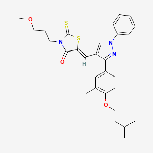 molecular formula C29H33N3O3S2 B11980298 (5Z)-5-({3-[4-(isopentyloxy)-3-methylphenyl]-1-phenyl-1H-pyrazol-4-yl}methylene)-3-(3-methoxypropyl)-2-thioxo-1,3-thiazolidin-4-one 