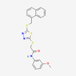 molecular formula C22H19N3O2S3 B11980301 N-(3-methoxyphenyl)-2-({5-[(1-naphthylmethyl)thio]-1,3,4-thiadiazol-2-yl}thio)acetamide 