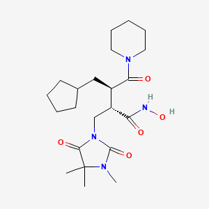 molecular formula C22H36N4O5 B1198037 (2S,3R)-3-Cyclopentylmethyl-N-hydroxy-4-oxo-4-piperidin-1-yl-2-(3,4,4-trimethyl-2,5-dioxo-imidazolidin-1-ylmethyl)-butyramide 