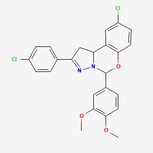 molecular formula C24H20Cl2N2O3 B11980396 9-Chloro-2-(4-chlorophenyl)-5-(3,4-dimethoxyphenyl)-1,10b-dihydropyrazolo[1,5-c][1,3]benzoxazine 