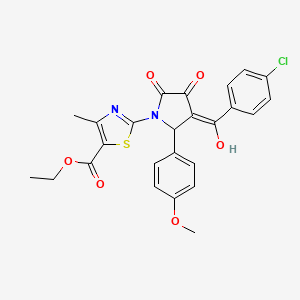 molecular formula C25H21ClN2O6S B11980430 ethyl 2-{3-[(4-chlorophenyl)carbonyl]-4-hydroxy-2-(4-methoxyphenyl)-5-oxo-2,5-dihydro-1H-pyrrol-1-yl}-4-methyl-1,3-thiazole-5-carboxylate 