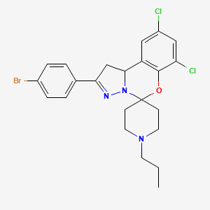 molecular formula C23H24BrCl2N3O B11980470 2-(4-Bromophenyl)-7,9-dichloro-1'-propyl-1,10b-dihydrospiro[benzo[e]pyrazolo[1,5-c][1,3]oxazine-5,4'-piperidine] CAS No. 303104-32-7