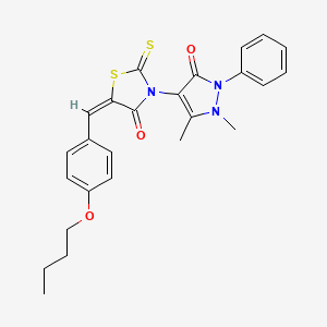 (5E)-5-(4-butoxybenzylidene)-3-(1,5-dimethyl-3-oxo-2-phenyl-2,3-dihydro-1H-pyrazol-4-yl)-2-thioxo-1,3-thiazolidin-4-one