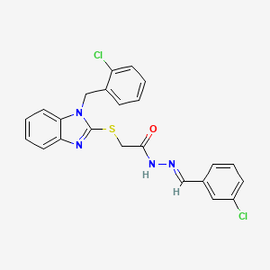 molecular formula C23H18Cl2N4OS B11980604 2-{[1-(2-chlorobenzyl)-1H-benzimidazol-2-yl]sulfanyl}-N'-[(E)-(3-chlorophenyl)methylidene]acetohydrazide 