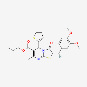 molecular formula C25H26N2O5S2 B11980611 isobutyl (2E)-2-(3,4-dimethoxybenzylidene)-7-methyl-3-oxo-5-(2-thienyl)-2,3-dihydro-5H-[1,3]thiazolo[3,2-a]pyrimidine-6-carboxylate 