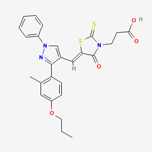 molecular formula C26H25N3O4S2 B11980615 3-[(5Z)-5-{[3-(2-methyl-4-propoxyphenyl)-1-phenyl-1H-pyrazol-4-yl]methylidene}-4-oxo-2-thioxo-1,3-thiazolidin-3-yl]propanoic acid 