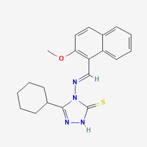 molecular formula C20H22N4OS B11980671 5-cyclohexyl-4-{[(E)-(2-methoxy-1-naphthyl)methylidene]amino}-4H-1,2,4-triazole-3-thiol 