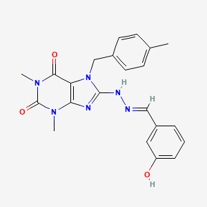 molecular formula C22H22N6O3 B11980685 3-Hydroxybenzaldehyde [1,3-dimethyl-7-(4-methylbenzyl)-2,6-dioxo-2,3,6,7-tetrahydro-1H-purin-8-YL]hydrazone 