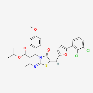 molecular formula C29H24Cl2N2O5S B11980699 Isopropyl (2E)-2-{[5-(2,3-dichlorophenyl)-2-furyl]methylene}-5-(4-methoxyphenyl)-7-methyl-3-oxo-2,3-dihydro-5H-[1,3]thiazolo[3,2-A]pyrimidine-6-carboxylate 