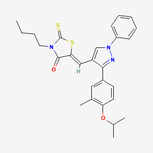 molecular formula C27H29N3O2S2 B11980764 (5Z)-3-Butyl-5-{[3-(4-isopropoxy-3-methylphenyl)-1-phenyl-1H-pyrazol-4-YL]methylene}-2-thioxo-1,3-thiazolidin-4-one 