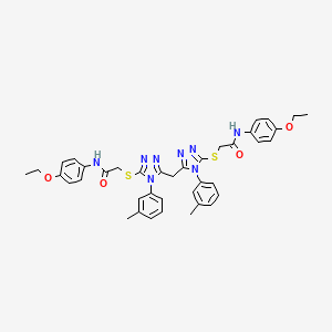 molecular formula C39H40N8O4S2 B11980808 2-{[5-{[5-{[2-(4-Ethoxyanilino)-2-oxoethyl]sulfanyl}-4-(3-methylphenyl)-4H-1,2,4-triazol-3-YL]methyl}-4-(3-methylphenyl)-4H-1,2,4-triazol-3-YL]sulfanyl}-N-(4-ethoxyphenyl)acetamide 