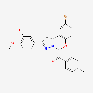 molecular formula C26H23BrN2O4 B11980812 [9-Bromo-2-(3,4-dimethoxyphenyl)-1,10B-dihydropyrazolo[1,5-C][1,3]benzoxazin-5-YL](4-methylphenyl)methanone 