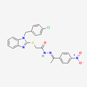 molecular formula C24H20ClN5O3S B11980839 2-{[1-(4-Chlorobenzyl)-1H-benzimidazol-2-YL]sulfanyl}-N'-[(E)-1-(4-nitrophenyl)ethylidene]acetohydrazide 