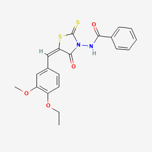 molecular formula C20H18N2O4S2 B11980873 N-[(5E)-5-(4-ethoxy-3-methoxybenzylidene)-4-oxo-2-thioxo-1,3-thiazolidin-3-yl]benzamide 