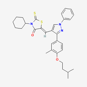 molecular formula C31H35N3O2S2 B11980891 (5Z)-3-Cyclohexyl-5-({3-[4-(isopentyloxy)-3-methylphenyl]-1-phenyl-1H-pyrazol-4-YL}methylene)-2-thioxo-1,3-thiazolidin-4-one 