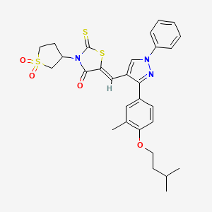 molecular formula C29H31N3O4S3 B11980907 (5Z)-3-(1,1-dioxidotetrahydro-3-thienyl)-5-({3-[4-(isopentyloxy)-3-methylphenyl]-1-phenyl-1H-pyrazol-4-yl}methylene)-2-thioxo-1,3-thiazolidin-4-one 