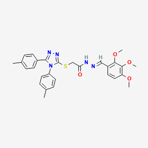 2-{[4,5-bis(4-methylphenyl)-4H-1,2,4-triazol-3-yl]sulfanyl}-N'-[(E)-(2,3,4-trimethoxyphenyl)methylidene]acetohydrazide