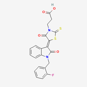 3-{(5Z)-5-[1-(2-fluorobenzyl)-2-oxo-1,2-dihydro-3H-indol-3-ylidene]-4-oxo-2-thioxo-1,3-thiazolidin-3-yl}propanoic acid