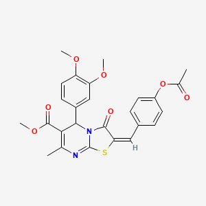 molecular formula C26H24N2O7S B11980982 methyl (2E)-2-[4-(acetyloxy)benzylidene]-5-(3,4-dimethoxyphenyl)-7-methyl-3-oxo-2,3-dihydro-5H-[1,3]thiazolo[3,2-a]pyrimidine-6-carboxylate 