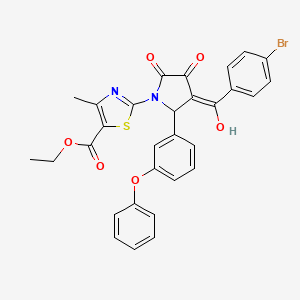 molecular formula C30H23BrN2O6S B11981012 ethyl 2-{3-[(4-bromophenyl)carbonyl]-4-hydroxy-5-oxo-2-(3-phenoxyphenyl)-2,5-dihydro-1H-pyrrol-1-yl}-4-methyl-1,3-thiazole-5-carboxylate 