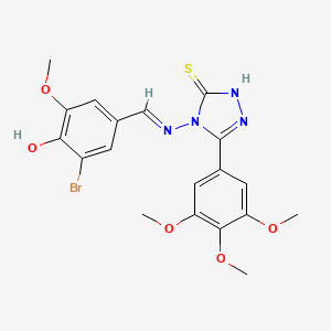 molecular formula C19H19BrN4O5S B11981024 2-Bromo-6-methoxy-4-((E)-{[3-sulfanyl-5-(3,4,5-trimethoxyphenyl)-4H-1,2,4-triazol-4-YL]imino}methyl)phenol 