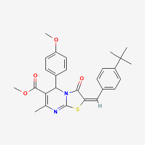 molecular formula C27H28N2O4S B11981066 methyl (2E)-2-(4-tert-butylbenzylidene)-5-(4-methoxyphenyl)-7-methyl-3-oxo-2,3-dihydro-5H-[1,3]thiazolo[3,2-a]pyrimidine-6-carboxylate 