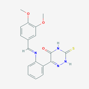 molecular formula C18H16N4O3S B11981119 6-(2-((3,4-Dimethoxybenzylidene)amino)phenyl)-3-thioxo-3,4-dihydro-1,2,4-triazin-5(2H)-one CAS No. 303095-20-7