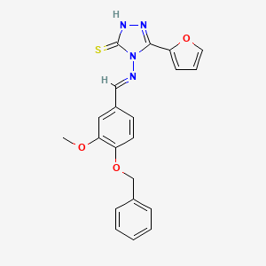 molecular formula C21H18N4O3S B11981194 4-({(E)-[4-(benzyloxy)-3-methoxyphenyl]methylidene}amino)-5-(furan-2-yl)-4H-1,2,4-triazole-3-thiol 