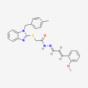 molecular formula C27H26N4O2S B11981224 N'-[(E,2E)-3-(2-Methoxyphenyl)-2-propenylidene]-2-{[1-(4-methylbenzyl)-1H-benzimidazol-2-YL]sulfanyl}acetohydrazide 