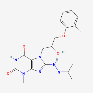 molecular formula C19H24N6O4 B11981288 7-[2-Hydroxy-3-(2-methylphenoxy)propyl]-3-methyl-8-[2-(1-methylethylidene)hydrazino]-3,7-dihydro-1H-purine-2,6-dione 