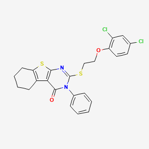 molecular formula C24H20Cl2N2O2S2 B11981289 2-{[2-(2,4-dichlorophenoxy)ethyl]sulfanyl}-3-phenyl-5,6,7,8-tetrahydro[1]benzothieno[2,3-d]pyrimidin-4(3H)-one 