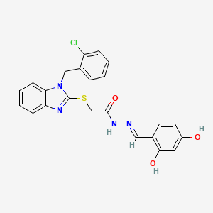 molecular formula C23H19ClN4O3S B11981331 2-{[1-(2-chlorobenzyl)-1H-benzimidazol-2-yl]thio}-N'-[(E)-(2,4-dihydroxyphenyl)methylidene]acetohydrazide 