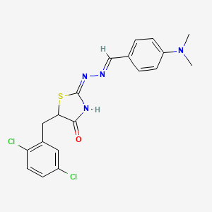 molecular formula C19H18Cl2N4OS B11981362 (2E)-5-(2,5-dichlorobenzyl)-2-{(2E)-[4-(dimethylamino)benzylidene]hydrazinylidene}-1,3-thiazolidin-4-one 