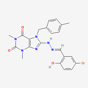 (E)-8-(2-(5-bromo-2-hydroxybenzylidene)hydrazinyl)-1,3-dimethyl-7-(4-methylbenzyl)-1H-purine-2,6(3H,7H)-dione