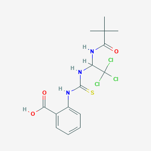 molecular formula C15H18Cl3N3O3S B11981484 2-[({2,2,2-Trichloro-1-[(2,2-dimethylpropanoyl)amino]ethyl}carbamothioyl)amino]benzoic acid 