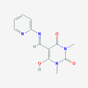 molecular formula C12H12N4O3 B11981560 1,3-dimethyl-5-[(pyridin-2-ylamino)methylidene]pyrimidine-2,4,6(1H,3H,5H)-trione 