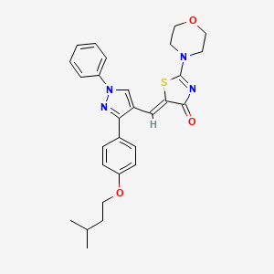 molecular formula C28H30N4O3S B11981561 (5Z)-5-({3-[4-(Isopentyloxy)phenyl]-1-phenyl-1H-pyrazol-4-YL}methylene)-2-(4-morpholinyl)-1,3-thiazol-4(5H)-one 