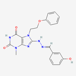 molecular formula C21H20N6O4 B11981620 3-hydroxybenzaldehyde [3-methyl-2,6-dioxo-7-(2-phenoxyethyl)-2,3,6,7-tetrahydro-1H-purin-8-yl]hydrazone 