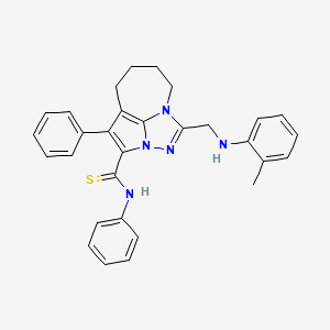 molecular formula C30H29N5S B11981704 1-{[(2-methylphenyl)amino]methyl}-N,4-diphenyl-5,6,7,8-tetrahydro-2,2a,8a-triazacyclopenta[cd]azulene-3-carbothioamide 