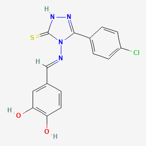 molecular formula C15H11ClN4O2S B11981831 4-[(E)-{[3-(4-chlorophenyl)-5-sulfanyl-4H-1,2,4-triazol-4-yl]imino}methyl]benzene-1,2-diol 