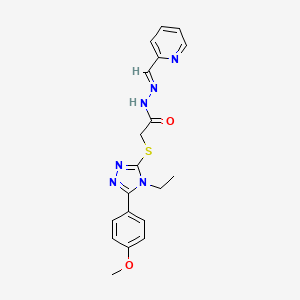 molecular formula C19H20N6O2S B11981900 2-{[4-ethyl-5-(4-methoxyphenyl)-4H-1,2,4-triazol-3-yl]sulfanyl}-N'-[(E)-pyridin-2-ylmethylidene]acetohydrazide 