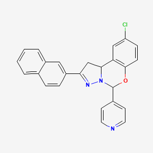 molecular formula C25H18ClN3O B11981965 9-Chloro-2-(naphthalen-2-yl)-5-(pyridin-4-yl)-5,10b-dihydro-1H-benzo[e]pyrazolo[1,5-c][1,3]oxazine CAS No. 303059-92-9